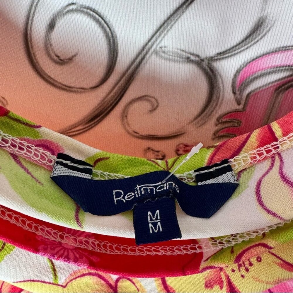 Reitmans top cinch tie sleeves bright flowers Floral Print shirt y2k neon - Picture 7 of 11